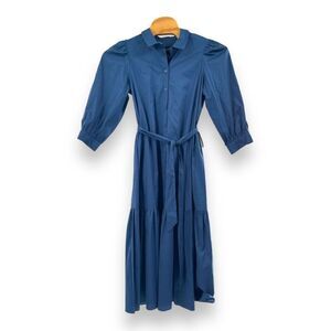 Donna Morgan Women's Collared 3/4 Sleeves Wrap Shirt Dress Navy Size 12 NWT